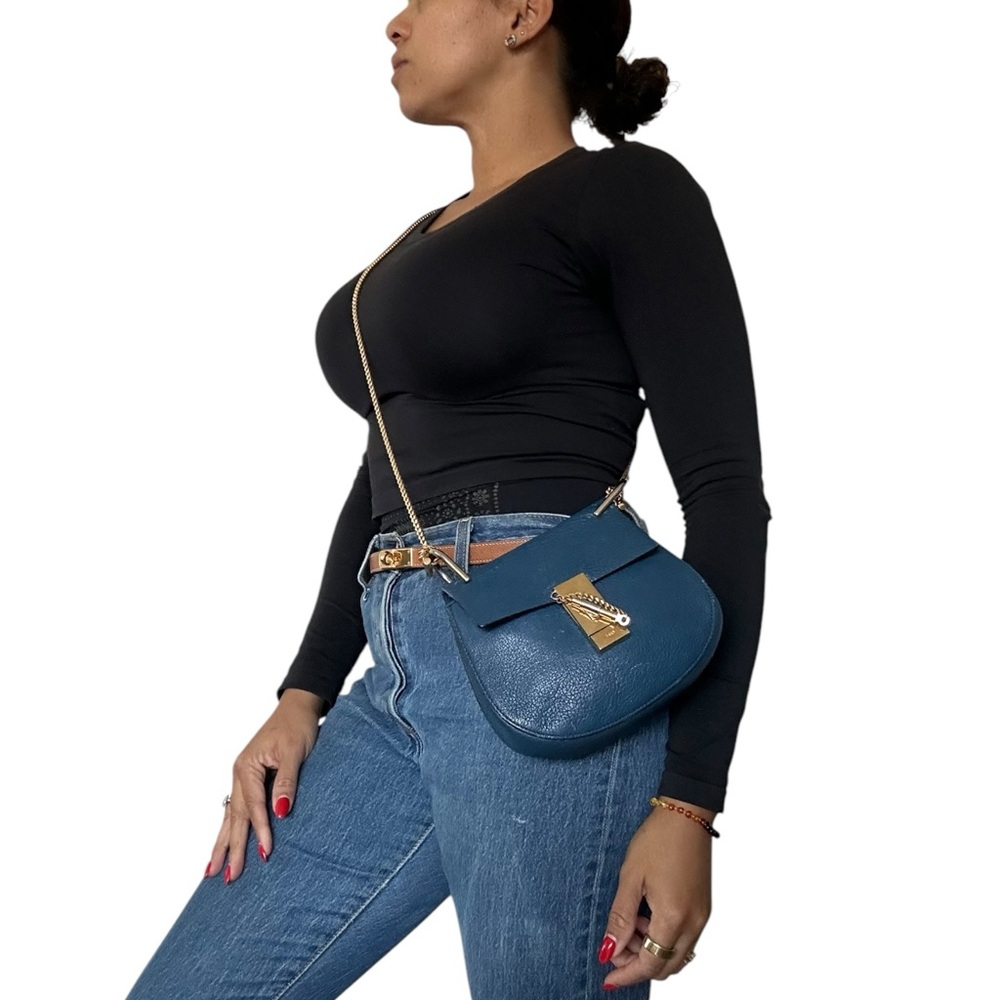 Chloe Blue Leather Small Drew Shoulder Bag - Picture 2 of 12